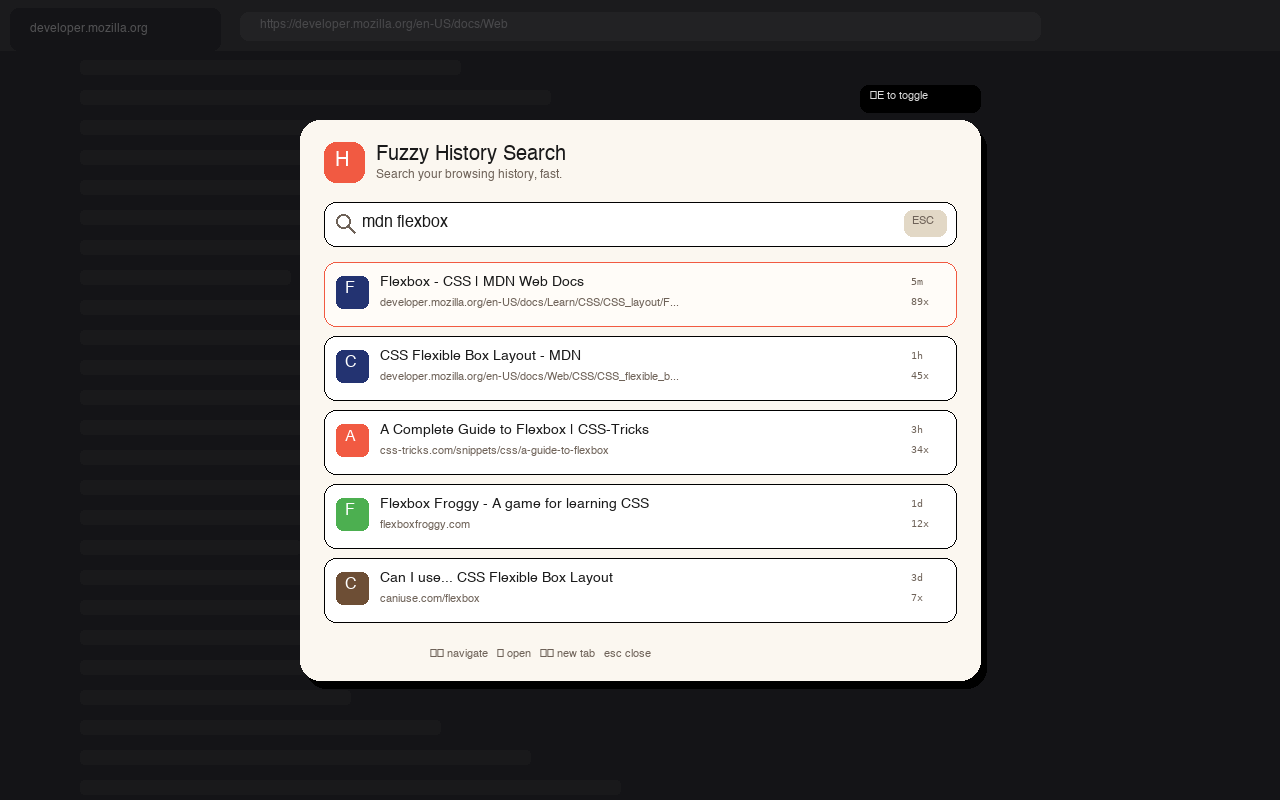 In-page overlay search panel